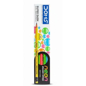 Doms Neon Super Dark Pencils Free Eraser and Sharpner pack of 1